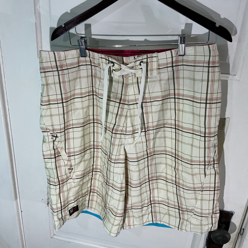 American Eagle Plaid Board Shorts Swim Trunks Drawstring Closure Size‎ 34